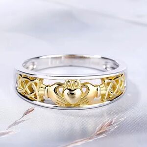 Sterling Silver & Gold Claddagh Celtic Bangle Bracelet